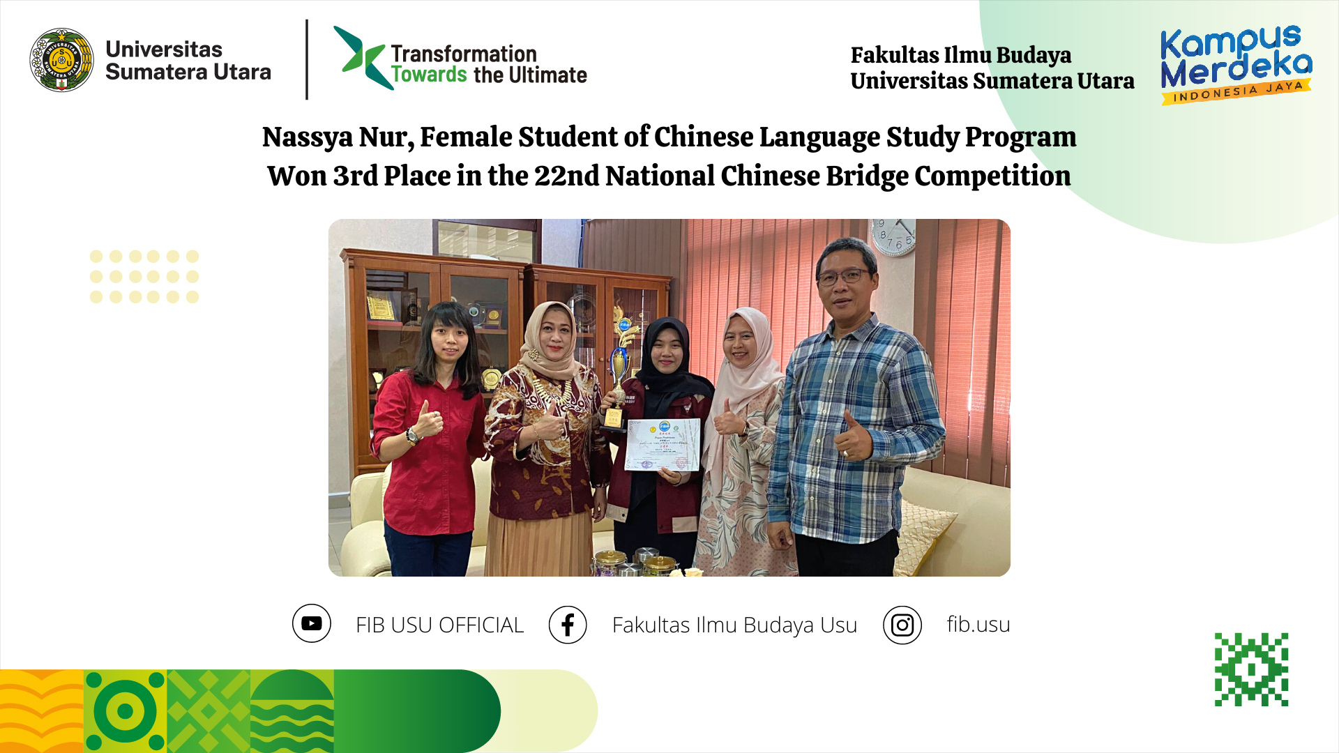 Nassya Nur, Female Student of Chinese Language Study Program, Won 3rd Place in the 22nd National Chinese Bridge Competition